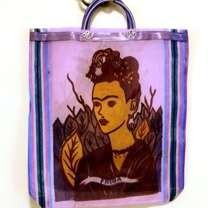 New Huge Frida Kahlo Mexican Mesh Shopping Tote Purple